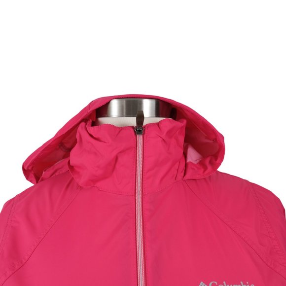 Columbia Women's M Lightweight Full Zip Hooded Nylon Windbreaker Jacked Pink - Picture 3 of 12